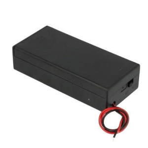 Koszyk na akumulator 2x 18650 z wyłącznikiem - koszyczek z pokrywą i przewodami.